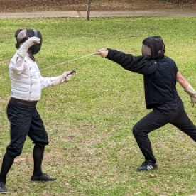 Jonathan Carr and Jim working French foil drills (St. George's Exhibition of Arms, 2023)